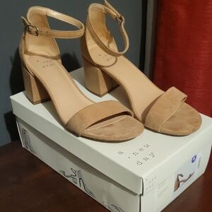 a new day Tan Suede Block Heel Ankle-Strap Sandals